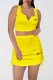 Yellow Casual Embroidery Draw String V Neck Sleeveless Two Pieces