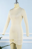 Apricot Sexy Solid Patchwork Half A Turtleneck Pencil Skirt Dresses