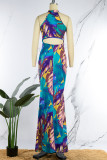 Colour Sexy Casual Print Hollowed Out O Neck Long Dress Dresses