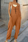 Grey Casual Print Patchwork Spaghetti Strap Harlan Jumpsuits