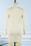 Apricot Sexy Solid Patchwork Half A Turtleneck Pencil Skirt Dresses
