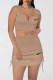 Khaki Casual Embroidery Draw String V Neck Sleeveless Two Pieces