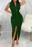 Red Sexy Solid Patchwork Asymmetrical V Neck Irregular Dress Dresses