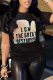 Black Casual Daily Print Patchwork O Neck T-Shirts