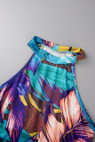 Colour Sexy Casual Print Hollowed Out O Neck Long Dress Dresses