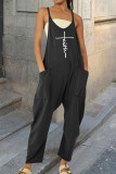 Grey Casual Print Patchwork Spaghetti Strap Harlan Jumpsuits