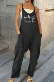 Grey Casual Print Patchwork Pocket Spaghetti Strap Harlan Jumpsuits