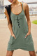 Green Casual Print Patchwork Pocket Spaghetti Strap Loose Rompers