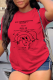 Red Street Daily Print Patchwork Letter O Neck T-Shirts