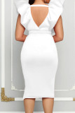 Red Sexy Solid Patchwork V Neck Evening Dress Dresses