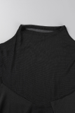 Black Sexy Solid Mesh Half A Turtleneck Pencil Skirt Dresses