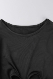 Black Sexy Solid Mesh O Neck Pencil Skirt Dresses