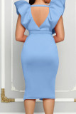 Red Sexy Solid Patchwork V Neck Evening Dress Dresses