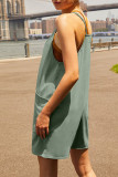 Grey Casual Print Patchwork Pocket Spaghetti Strap Loose Rompers