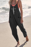 Grey Casual Print Patchwork Spaghetti Strap Harlan Jumpsuits