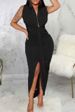 Red Sexy Solid Patchwork Asymmetrical V Neck Irregular Dress Dresses