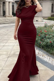 Red Sexy Solid Patchwork Oblique Collar Long Dress Dresses
