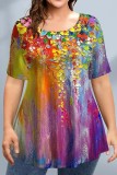 Colour Casual Print Basic O Neck T-Shirts