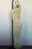 White Sexy Solid Tassel Hollowed Out Backless Swimwears (Without Paddings)