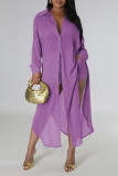 Purple Street Solid Patchwork Turndown Collar Long Sleeve Two Pieces