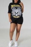 Red Casual Print Basic O Neck T-Shirts