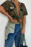 Camouflage Casual Letter Camouflage Print O Neck Tops