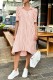 Pink Casual Striped Print Patchwork Turndown Collar Shirt Dress Dresses