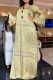 Yellow Casual Print Patchwork O Neck Long Sleeve Dresses