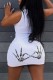 White Sexy Print Basic V Neck Vest Dress Dresses