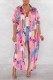 Pink Casual Print Patchwork Turndown Collar Shirt Dress Dresses (Without Belt)