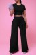 Black Casual Solid Basic O Neck Short Sleeve Two Pieces