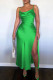 Green Sexy Solid Patchwork High Opening Spaghetti Strap Sling Dress Dresses