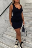 White Sexy Print Basic V Neck Vest Dress Dresses