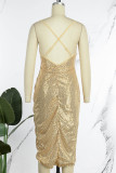 Gold Sexy Party Solid Sequined V Neck Sling Dress Dresses