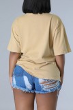 Red Casual Print Basic O Neck T-Shirts