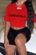 Red Black Casual Letter Print Basic O Neck Short Sleeve Two Pieces