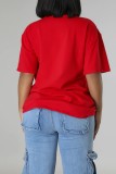 Red Casual Print Basic O Neck T-Shirts