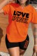 Orange Casual Print Letter O Neck Short Sleeve Two Pieces