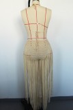Blue Sexy Solid Tassel Hollowed Out Backless Swimwears (Without Paddings)