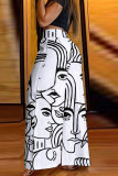 White Casual Print Patchwork High Waist Wide Leg Full Print Bottoms