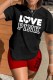 Black Casual Print Letter O Neck Short Sleeve Two Pieces