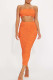 Tangerine Red Sexy Solid Patchwork Spaghetti Strap Sleeveless Two Pieces