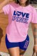 Pink Casual Print Letter O Neck Short Sleeve Two Pieces