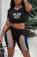 Black Street Print Letter O Neck Short Sleeve Two Pieces