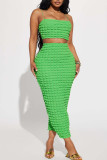 Green Sexy Solid Patchwork Spaghetti Strap Sleeveless Two Pieces