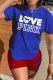 Blue Casual Print Letter O Neck Short Sleeve Two Pieces