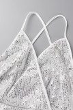 Silver Sexy Party Solid Sequined V Neck Sling Dress Dresses