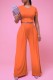 Orange Casual Solid Basic O Neck Short Sleeve Two Pieces