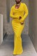 Yellow Casual Solid Patchwork O Neck Long Sleeve Dresses