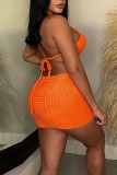 Orange Sexy Solid Bandage Backless Halter Sleeveless Two Pieces